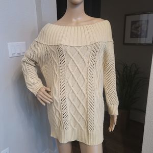 Oversized Slouchy Off Shoulder Thick Cable Knit Tunic Sweater